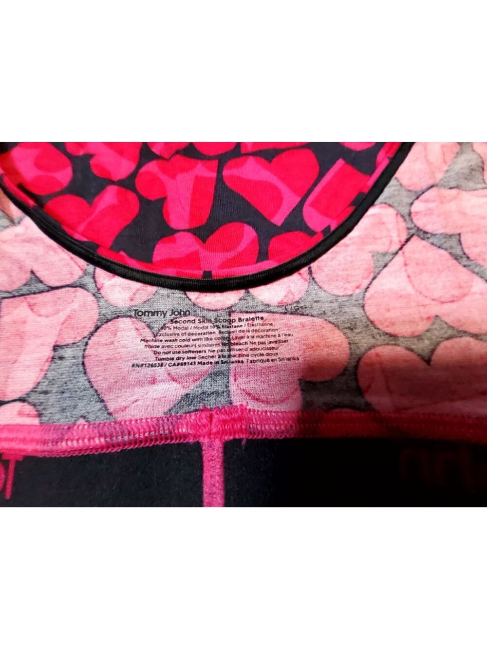 Tommy John Second Skin Scoop Bralette Modal Stretch Fabric Size L Cropped Hearts - Picture 5 of 8